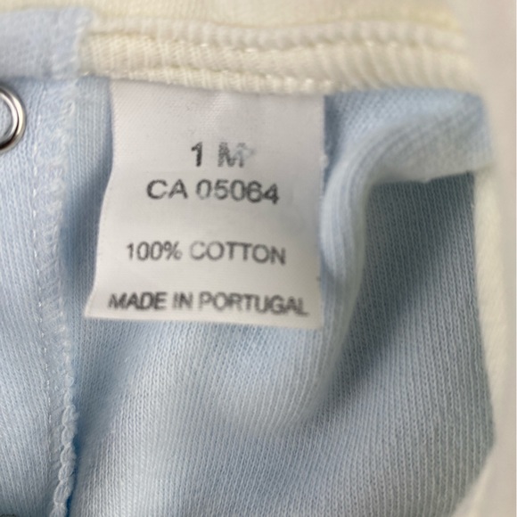 Embroidered Bunny Cotton Footie with Peter Pan Collar Made in Portugal 1 Month - Picture 4 of 6